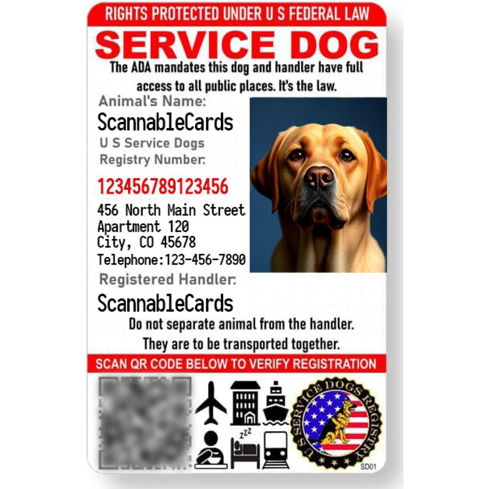 Custom Service Dog ID Card with QR Code and Optional Holograph Custom Service Dog ID Card with QR Code and Optional Holograph